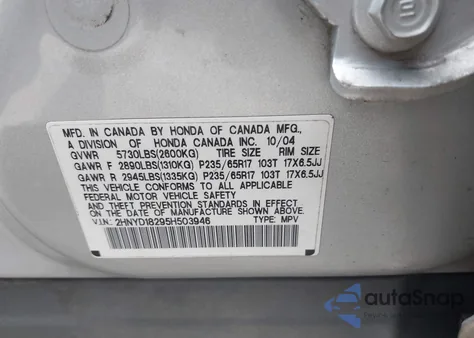 2005 Acura Mdx z USA, uszkodzony, nr VIN 2HNYD18295H503946